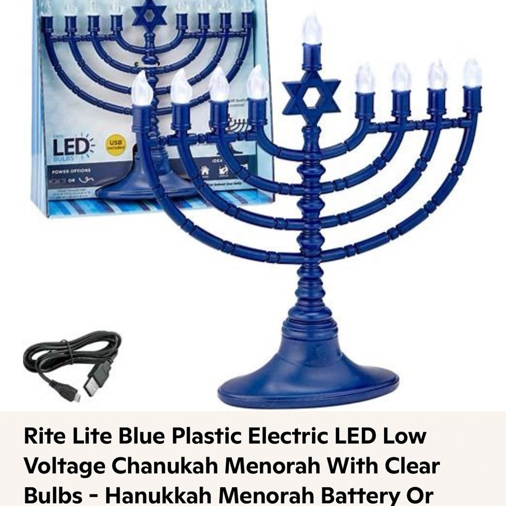 Rite Lite Blue Electric Menorah w/ clear bulbs. NEW